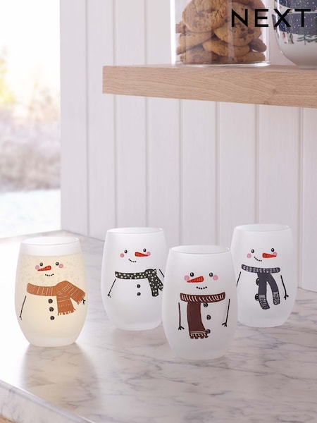 Set of 4 White Christmas Snowman Tumbler Glasses (AW2328) | €20