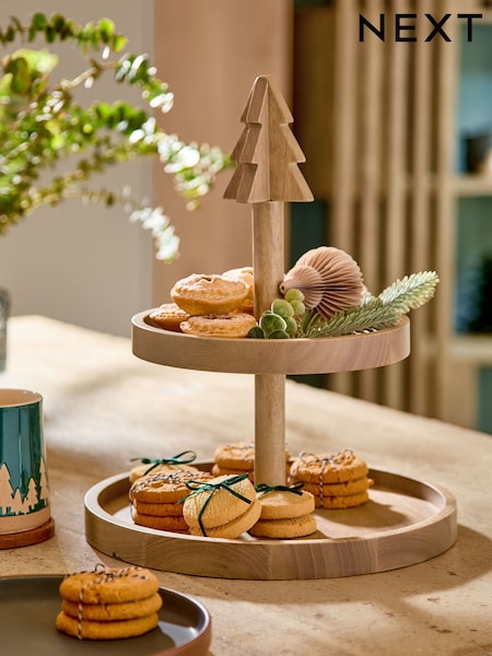Natural Christmas Tree Two Tier Serving Stand (AW2344) | 127 QAR