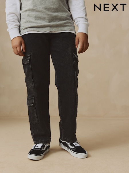 Black 100% Cotton Denim Multipocket Cargo Jeans (3-16yrs) (AW2394) | €22.50 - €29