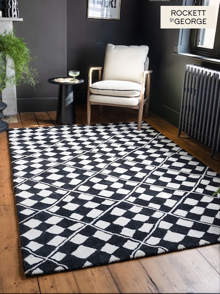 Rockett St George Black Checkerboard Diamond Tufted Rug (AW2426) | €163 - €573