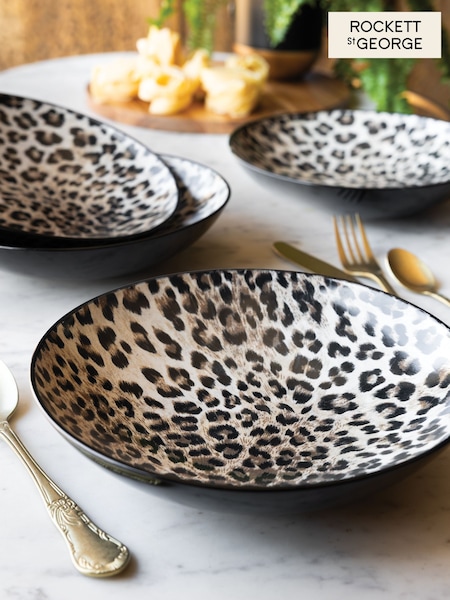 Rockett St George Set of 4 Leopard Love Print Pasta Bowls (AW2439) | €54