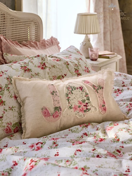 Shabby Chic by Rachel Ashwell® Natural Joy Applique Slogan Christmas Cotton Linen Cushion (AW2445) | €34