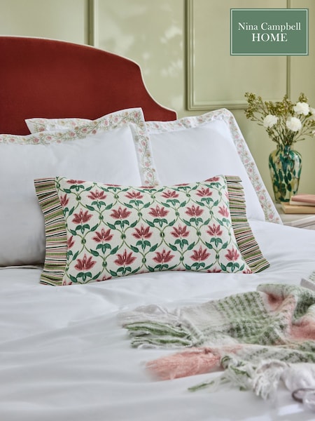 Nina Campbell Red Lotus Trellis Embroidered Feather Filled Cushion (AW2519) | 225 zł