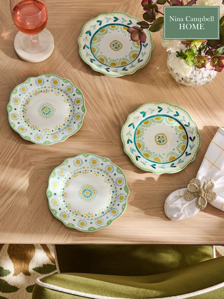 Nina Campbell Set of 4 Yellow/Teal Floral Print Side Plates (AW2530) | €40