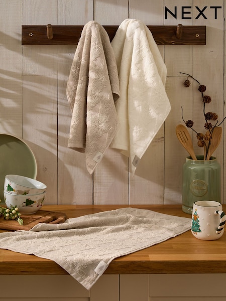Set of 3 Natural Christmas Trees Christmas Tree Terry Tea Towels (AW2533) | €16