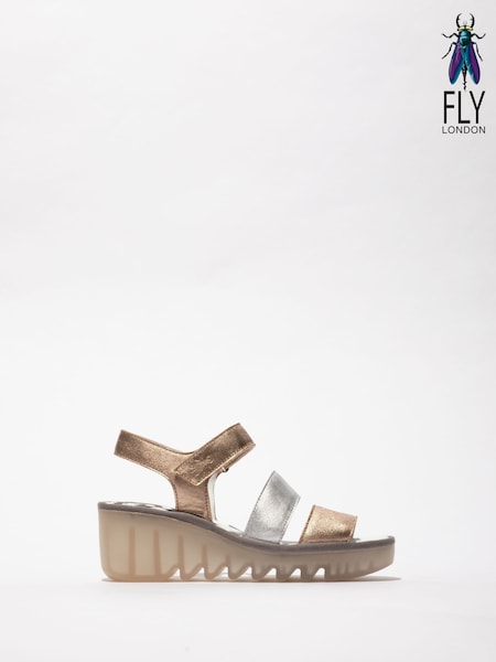 Fly London Bexy Ankle Strap Wedge Gold Sandals (AW2652) | €143