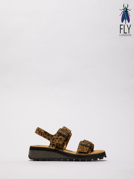Fly London Heif Leopard Print Strap Brown Sandals (AW2656) | €153