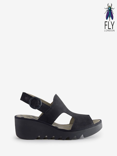 Fly London Baif Ankle Strap Wedge Black Sandals (AW2665) | €143