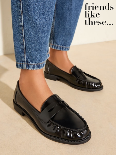Friends Like These Flat Ruched Comfort Slip On Patent Faux Leather Penny Loafers (AW2705) | € 42