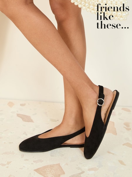 שחור - Friends Like These Slingback Faux Suede Flat Ballerina Pump Shoes (AW2716) | ‏146‏₪