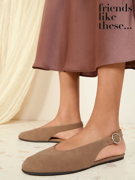 אפור כהה - Friends Like These Slingback Faux Suede Flat Ballerina Pump Shoes (AW2717) | ‏146‏₪