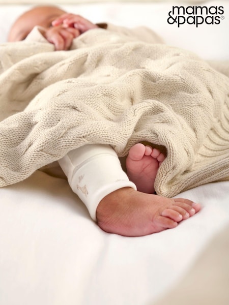 Mamas & Papas Cream 100% Cotton Welcome To The World Duckling Cable Knitted Blanket (AW2722) | €47