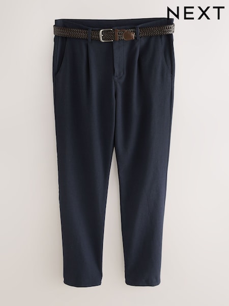 Azul marino - Belted Cotton Linen Trousers (AW2732) | 60 €