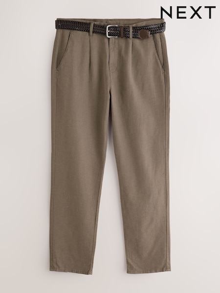 Marrón seta - Belted Cotton Linen Trousers (AW2736) | 60 €