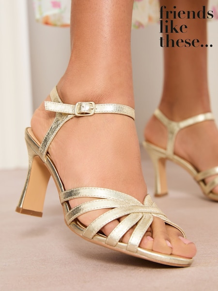 Friends Like These Gold Mid Heel Multi Strap Buckle Detail Sandals (AW2761) | R$ 385
