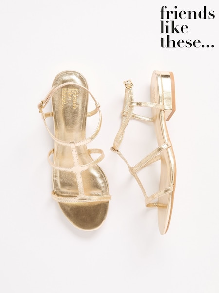 Friends Like These Gold Low Block Heel Caged Faux Leather Sandals (AW2765) | ₪131