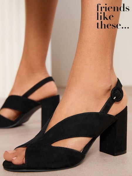 שחור - Friends Like These Mid Block Heel Peeptoe Slingback Faux Suede Sandals (AW2772) | ‏196‏₪