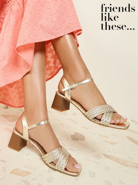Friends Like These Gold Standard Fit Plait Cross Strap Low Block Heel Faux Leather Sandals (AW2783) | 188 QAR