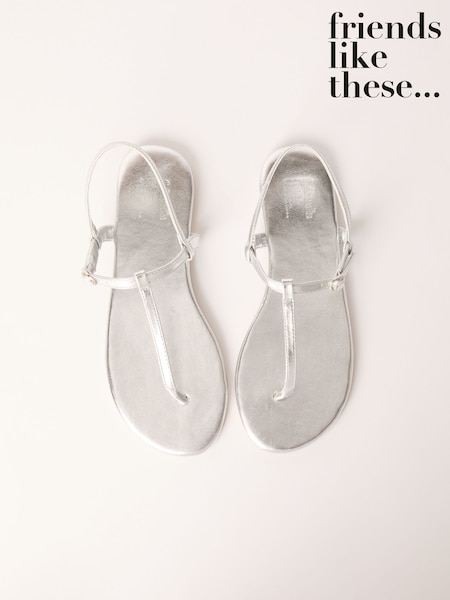 فضي - Friends Like These Toe Thong T Bar Faux Leather Flip Flop Sandals (AW2815) | ‏93 د.إ.‏