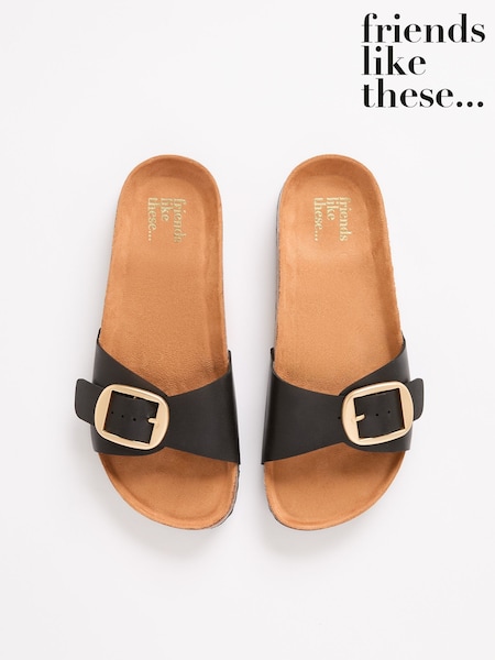 Friends Like These Flat Buckle Comfort Footbed Faux Leather Slider Sandals (AW2822) | 179 LEI