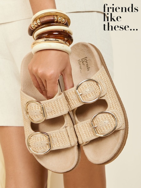 Friends Like These Raffia Double Buckle Comfort Footbed Sandals (AW2843) | € 60