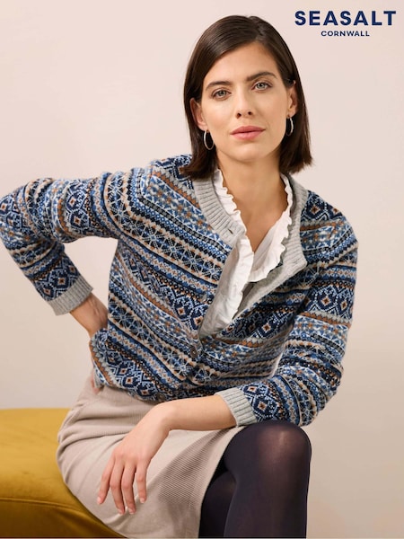 Blau - Seasalt Cornwall Percella Cove Strickjacke mit Norwegermuster (AW2924) | 102 €