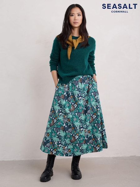 Seasalt Cornwall Green Tawny Owl Midi 100% Cotton Skirt (AW2953) | 163 QAR