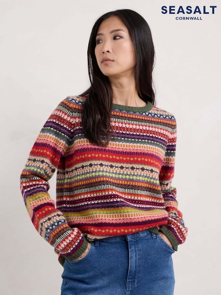 Red - Seasalt Cornwall Percella Cove Fair Isle Jumper (AW2959) | 487 LEI
