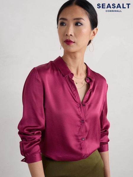 Seasalt Cornwall Pink Papaver Satin Shirt (AW2965) | €39