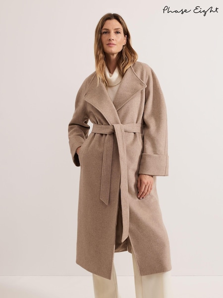Phase Eight Natural Aoife Wool Wrap Coat (AW3023) | ₪1,202