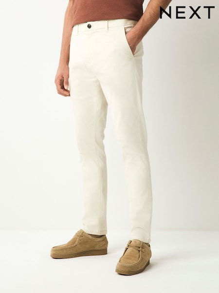 Ecru White Skinny Fit Stretch Chino Trousers (AW3036) | €27