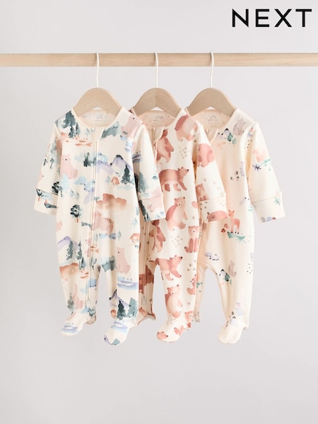Braun/Orange - Baby Two Way Zip Sleepsuits 3 Pack (0-2yrs) (AW3050) | 27 € - 30 €