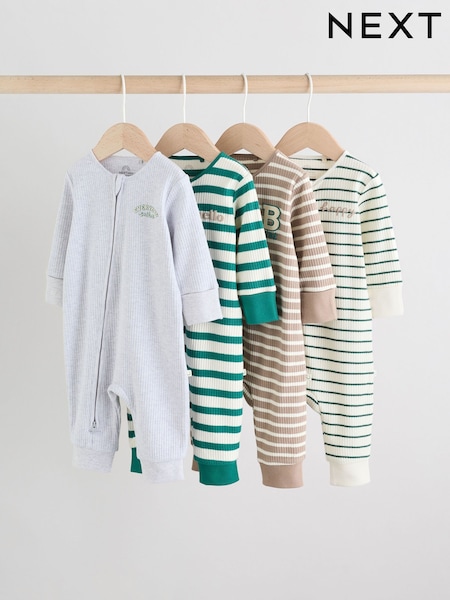 Grün/Grau - Baby Two Way Zip Footless Sleepsuits 4 Pack (0mths-3yrs) (AW3051) | 37 € - 40 €