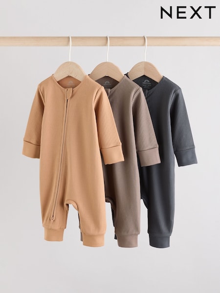 Brown Two Way Zip Baby Footless Sleepsuits 3 Pack (0mths-3yrs) (AW3054) | € 23 - € 26