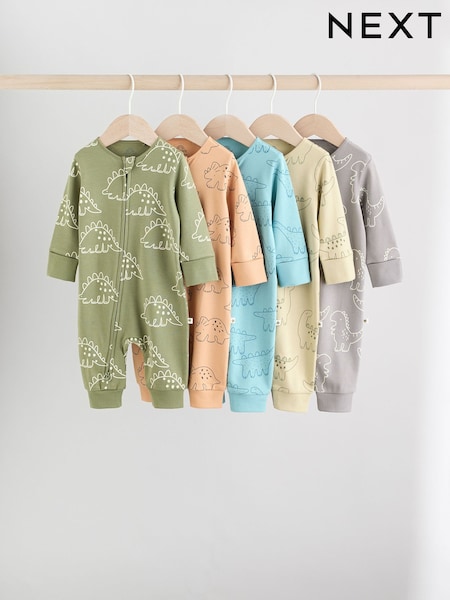 Blue/Green Baby Two Way Zip Footless Sleepsuits 5 Pack (0mths-3yrs) (AW3057) | €39 - €42
