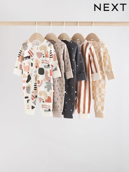 Brown Baby Two Way Zip Footless Sleepsuits 5 Pack (0mths-3yrs) (AW3059) | € 47 - € 50