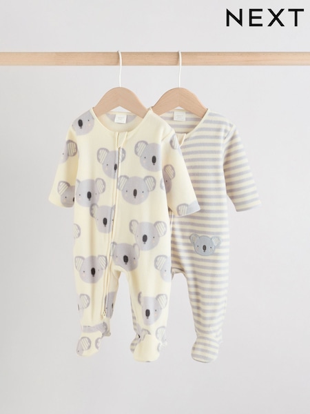 Grey Baby Micro Fleece Two Way Zip Sleepsuits 2 Pack (AW3065) | R$ 195 - R$ 215