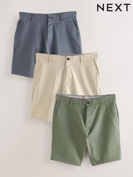 Blue/Bone/Sage Straight Fit Stretch Chinos Shorts 3 Pack (AW3071) | OMR25
