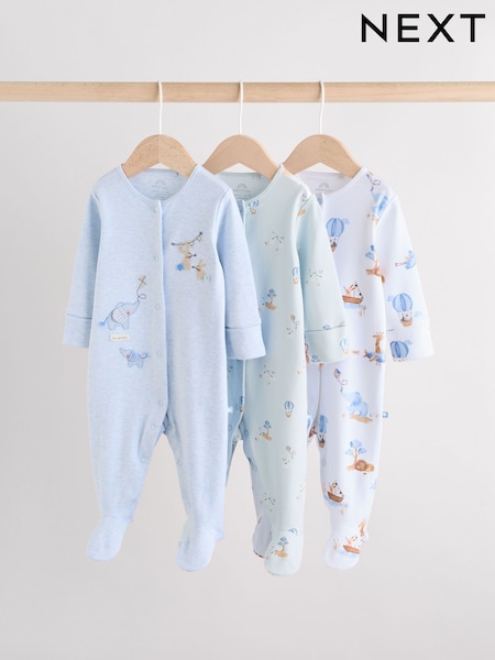 Blue/White Baby Embroidered Sleepsuits 3 Pack (AW3103) | AED91 - AED102
