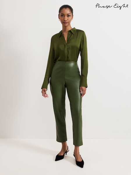 Phase Eight Green Mya PU Crop Trousers (AW3109) | 210 QAR