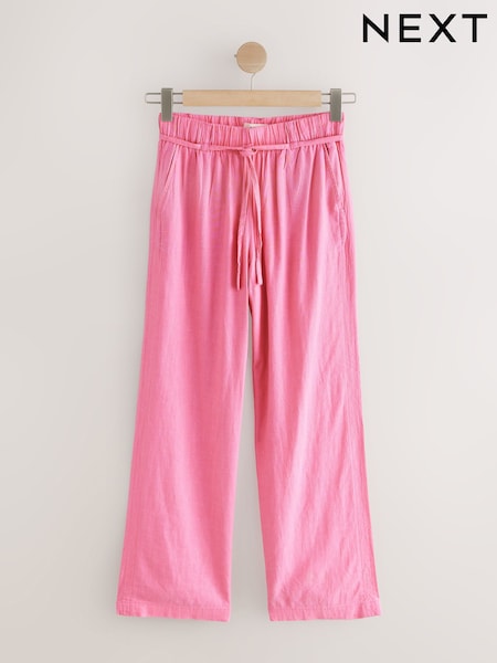 Pink Tie Waist Wide Leg Linen Blend Trousers (AW3110) | €38