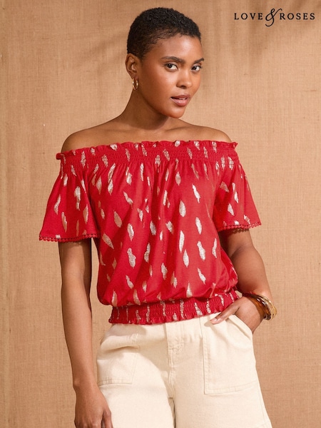 Roșu cu foiță - Love & Roses Bardot Jerseu Top (AW3132) | 194 LEI