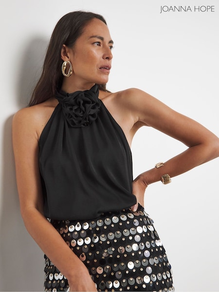 Joanna Hope Corsage Halter Black Neck Top (AW3173) | 223 LEI