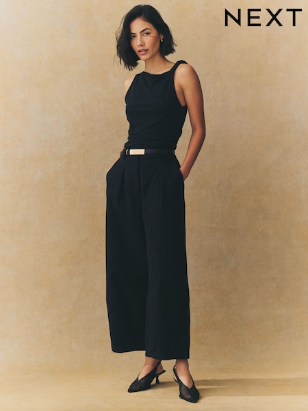 Negru - Elasticated Waist Barrel Leg Trousers (AW3185) | 166 LEI