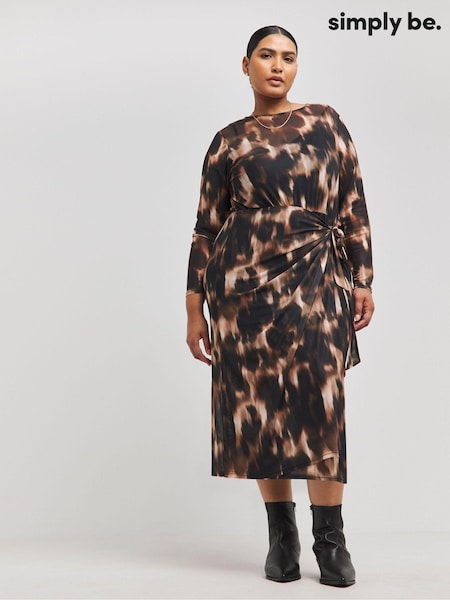 Simply Be Brown Tie Front Mesh Midaxi Dress (AW3203) | 104 QAR