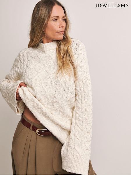Anthology By JD Williams White Cable Knit V-Neck Jumper (AW3204) | €21.50