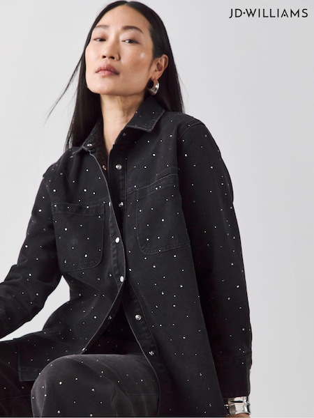 JD Williams Black Oversized  Embellished 100% Cotton Shirt (AW3213) | €30