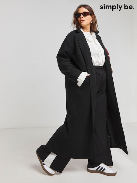 Simply Be Black Faux Fur Wool Maxi Coat (AW3217) | ₪377