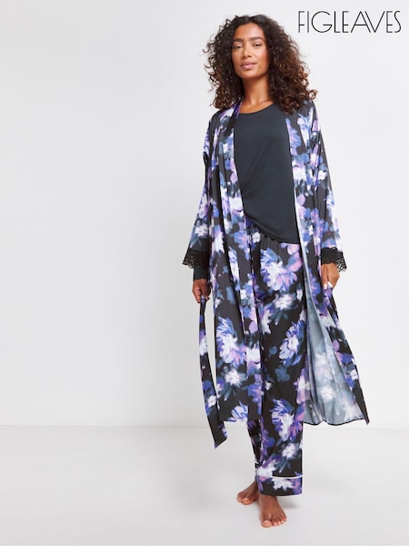 Figleaves Stretch Satin And Jersey Black Pyjamas Set (AW3225) | ‏99 ر.ق.