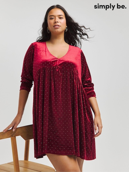 Roșu - Simply Be Velour Hotfix Smock Rochie (AW3226) | 150 LEI